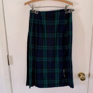 Laird-Portch of Scotland navy green plaid wool pleated lily skirt Size 6